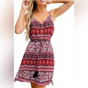 Woman’s Cupshe Boho Cinch Waist Mini Dress Size Large